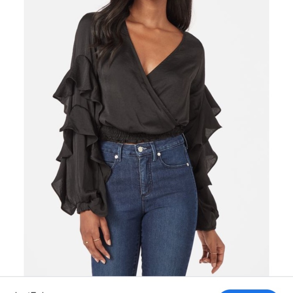 Silky Ruffle Sleeve Top - Picture 2 of 2
